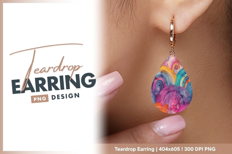 Watercolor Rainbow Arcs with White Outlines teardrop earring