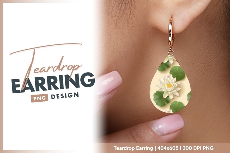 Seamless Pattern of White Lotus Flowers teardrop earring