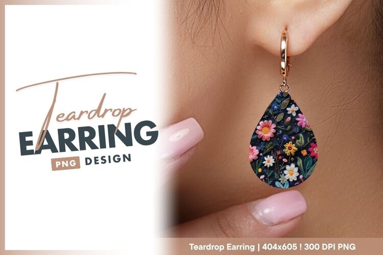 Embroidered Floral Pattern with Colorful teardrop earring example image 1
