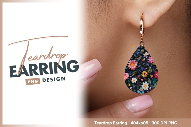 Embroidered Floral Pattern with Colorful teardrop earring