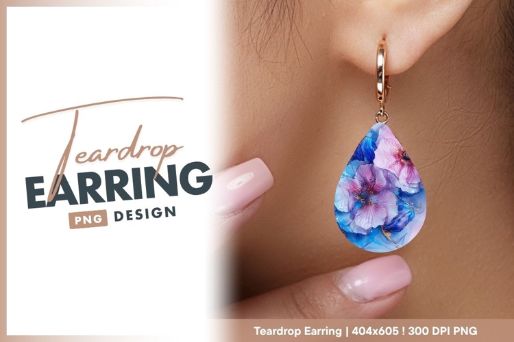 Abstract Floral Composition in Blue Purple teardrop earring