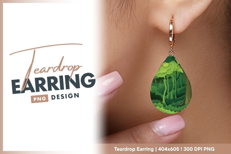 Layered Green Forest Illustration with teardrop earring
