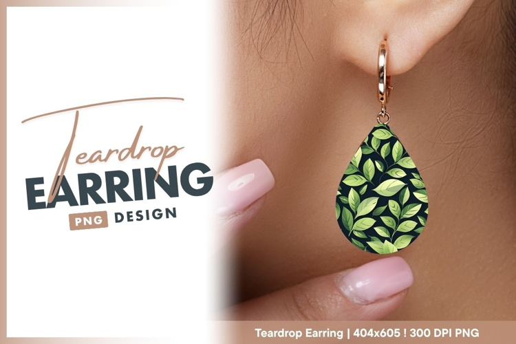 Green Leafy Branches on Dark Blue teardrop earring