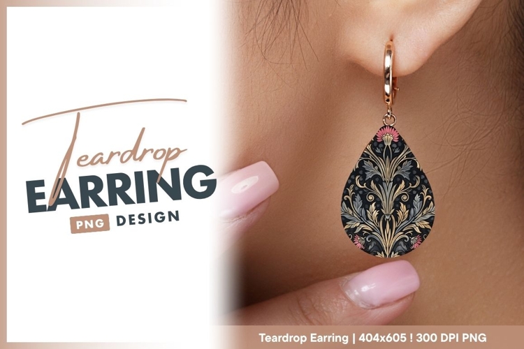 Floral Pattern with Gold Silver and Pink on teardrop earring