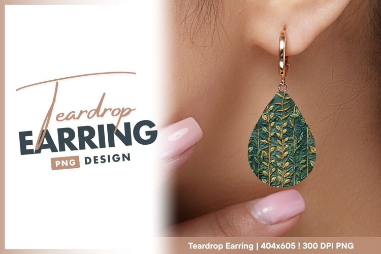 Embroidered Teal Fabric with Gold and teardrop earring