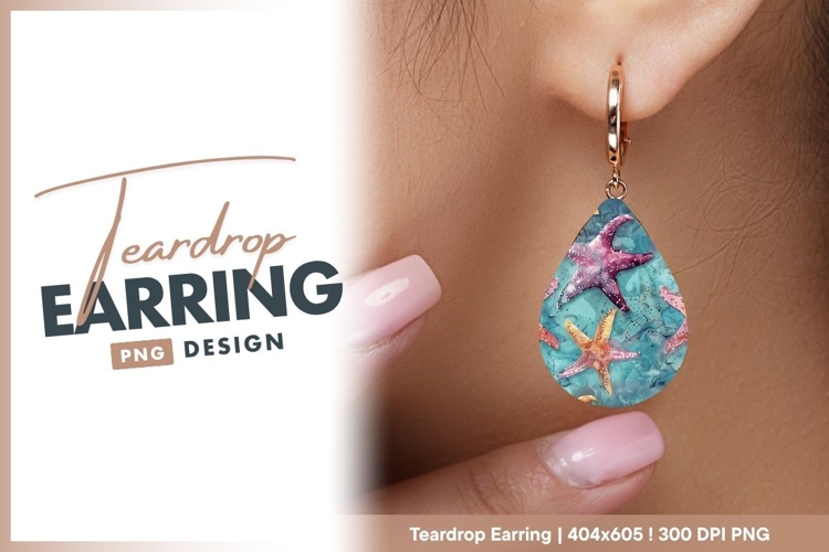 Watercolor Starfish Pattern in Shades of teardrop earring