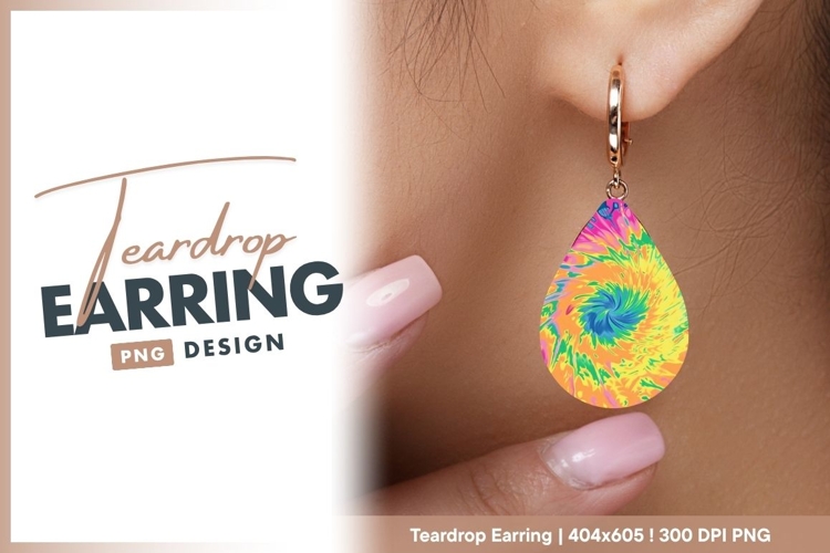 Vibrant Tie Dye Teardrop Earring Png