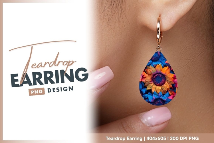Colorful Sunflower Teardrop Earring Png Design