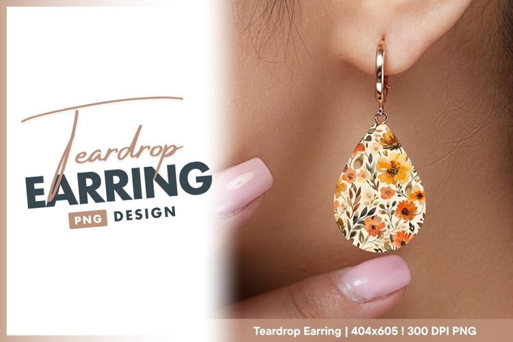 Autumn Watercolor Floral Teardrop Earring Png