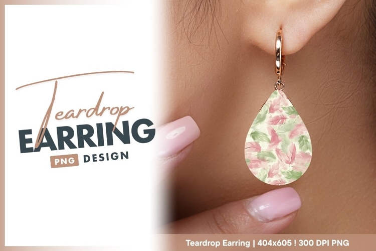 Pink And Green Feathers Teardrop Earring Png