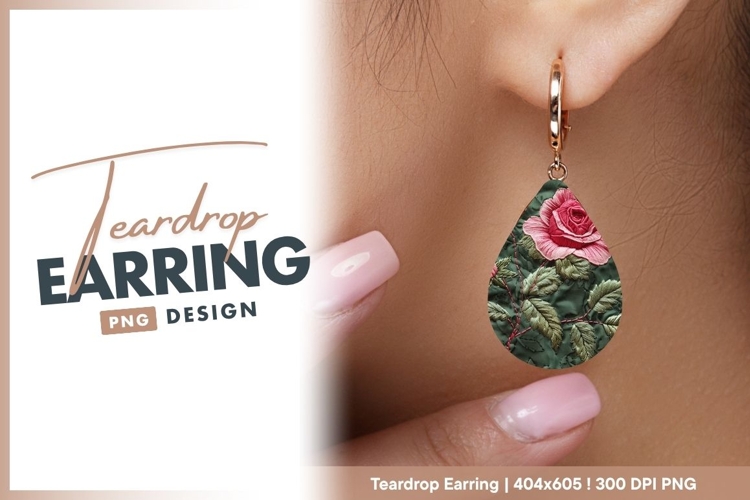 Embroidered Rose Teardrop Earring Png