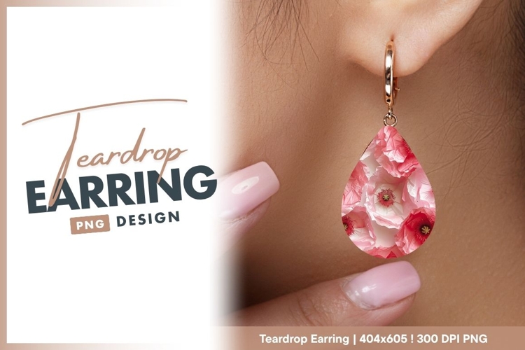Pink Poppies Teardrop Earring Png Design