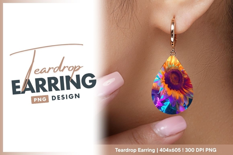 Psychedelic Sunflowers Teardrop Earring Png