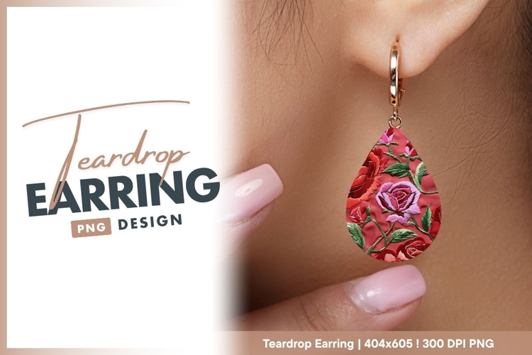 Embroidered Roses Teardrop Earring Png Design