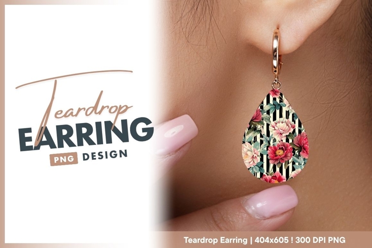 Floral Design Teardrop Earring Png
