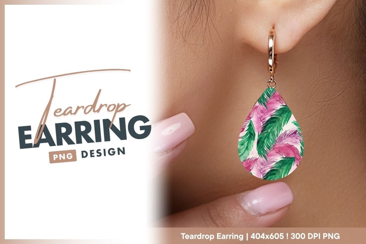 Pink Green Feather Teardrop Earring Png Design