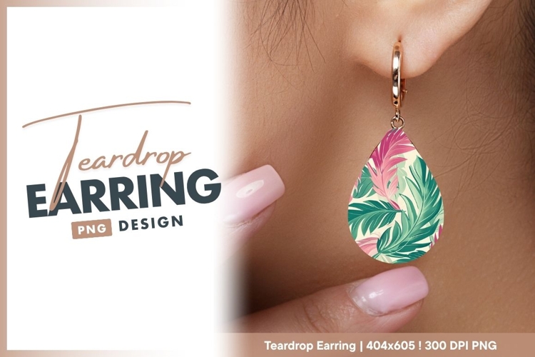 Tropical Leaf Pattern In A Teardrop Earring