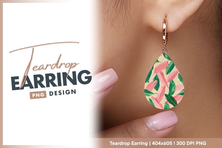 Pink And Green Feathers Teardrop Earring Png