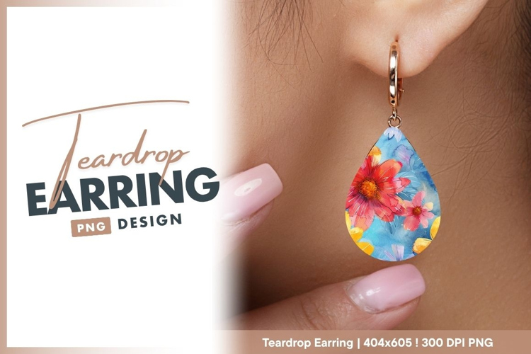 Vibrant watercolor floral pattern with blue Teardrop Earring