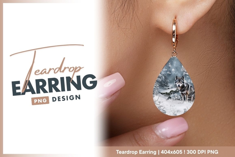 Wolf standing proudly in winter wonderland Teardrop Earring
