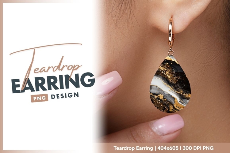 Abstract black white gold marble texture Teardrop Earring
