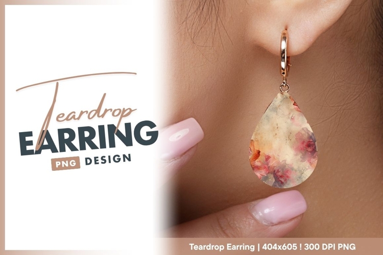 Watercolor floral background with antique Teardrop Earring