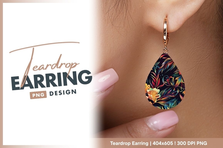 Vivid floral pattern teardrop earring png design
