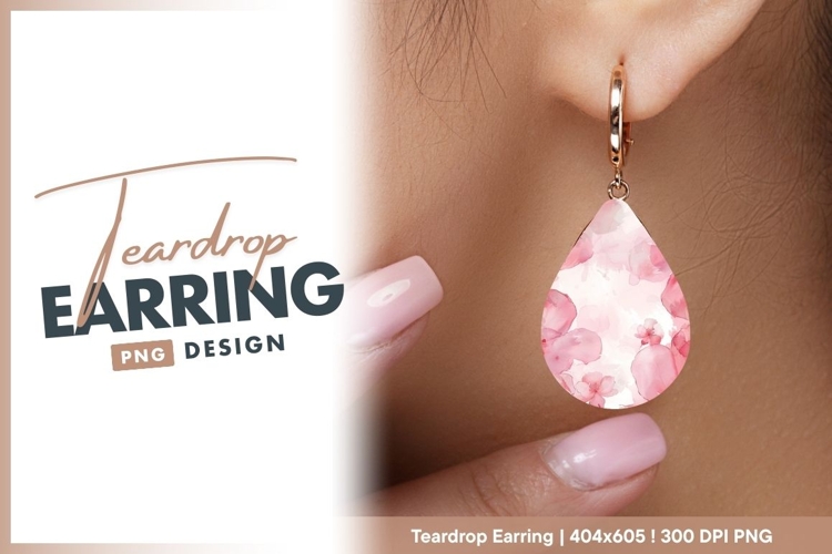 Pink watercolor flowers teardrop earring png