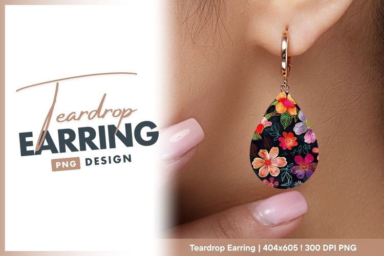 Floral pattern teardrop earring png design