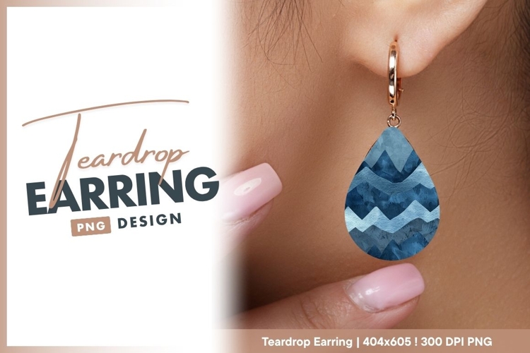 Abstract blue mountainscape textured teardrop earring