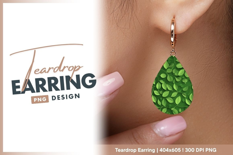 Green leafy branches paper cutout style teardrop earring
