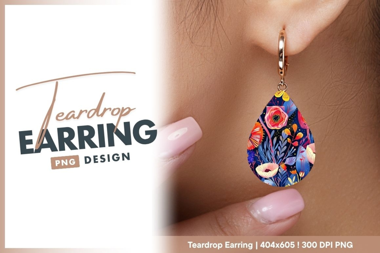 Vibrant floral pattern with artistic style teardrop earring