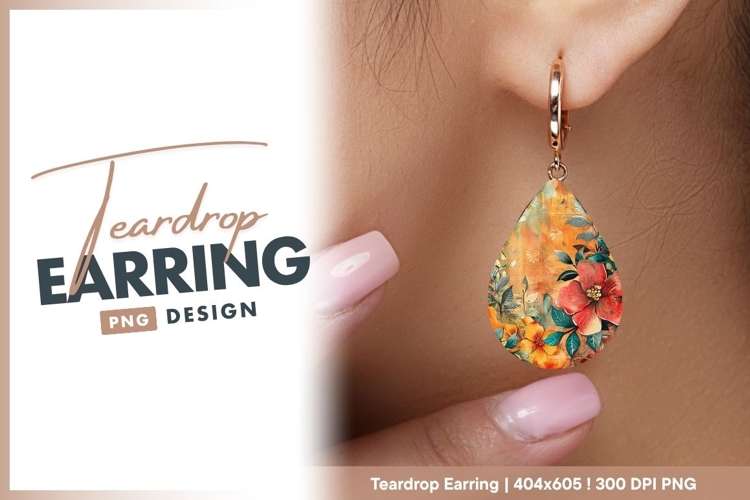 Floral illustration with warm hues and teardrop earring
