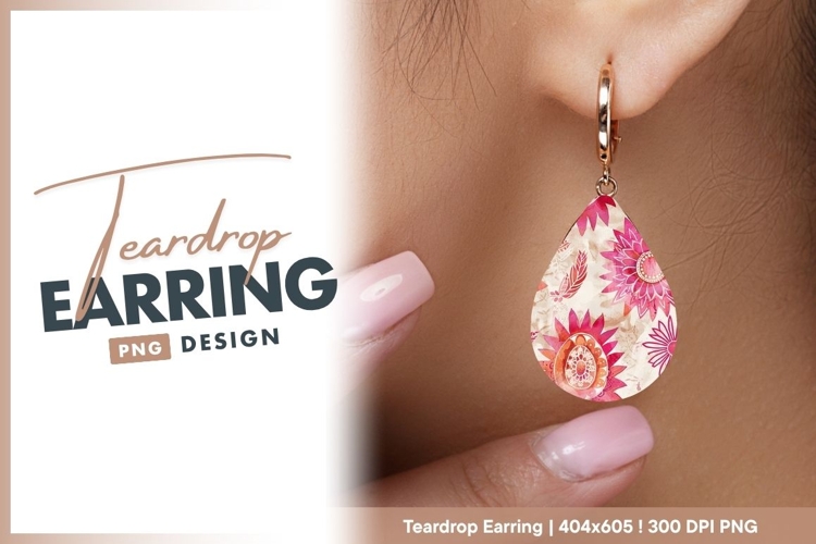 Abstract pink floral watercolor pattern teardrop earring png
