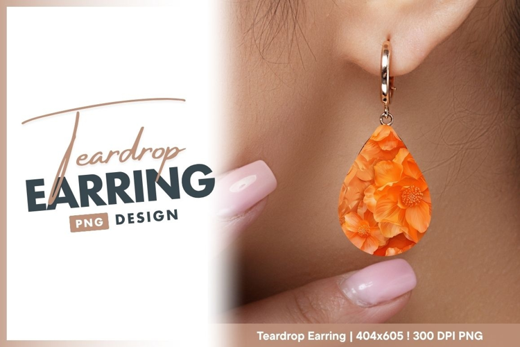 Abstract orange flower pattern teardrop earring