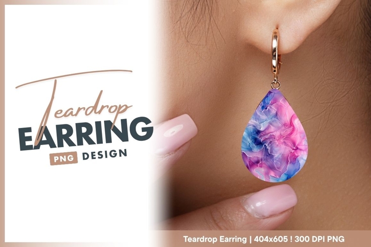 Abstract ink flow blue pink combination teardrop earring