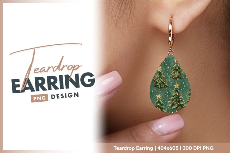 Festive christmas tree pattern teardrop earring png