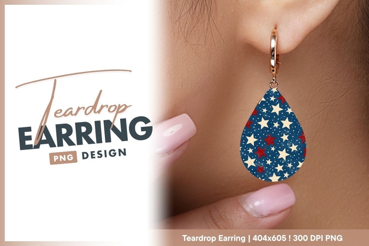 Patriotic star pattern red white and blue teardrop earring