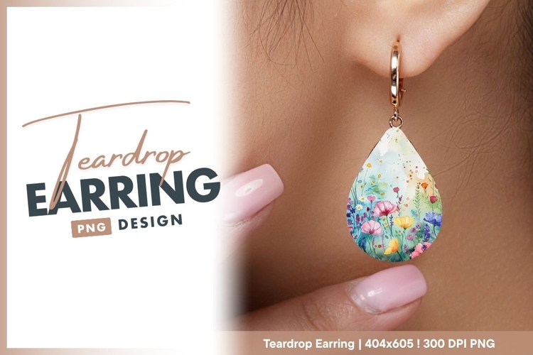 Watercolor wildflower meadow colorful teardrop earring