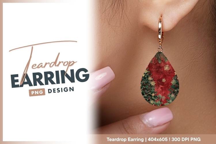 Textured red christmas trees holiday teardrop earring
