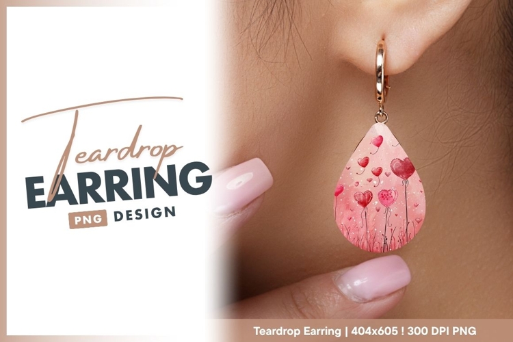 Watercolor hearts on pink background teardrop earring