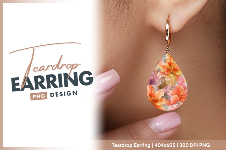 Watercolor lily flowers in pink and orange Teardrop Earring