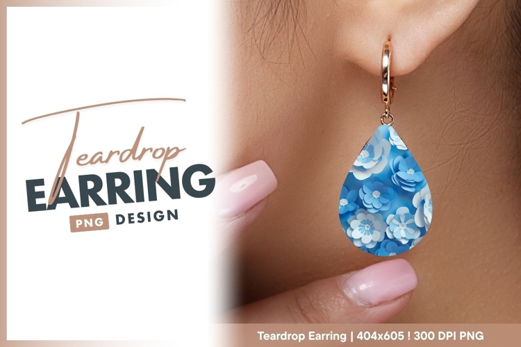 Blue and White Paper Flowers on Blue teardrop earring
