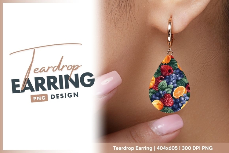 Colorful Fruit Arrangement with Raspberries teardrop earring