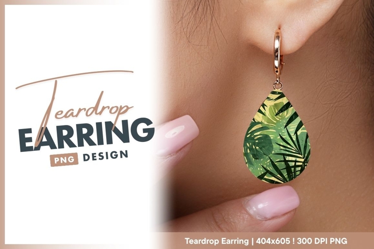 Tropical Leafy Green and Yellow Patterned teardrop earring