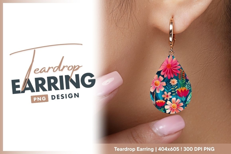 Colorful Floral Illustration with Pink teardrop earring