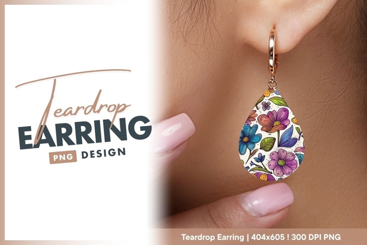 Colorful Floral Pattern with Flowers Leaves teardrop earring