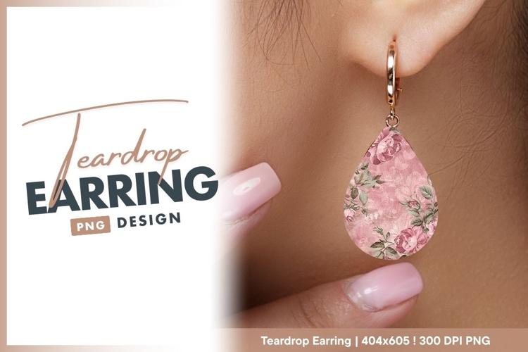 Pink Roses Floral Pattern with Leaves and teardrop earring
