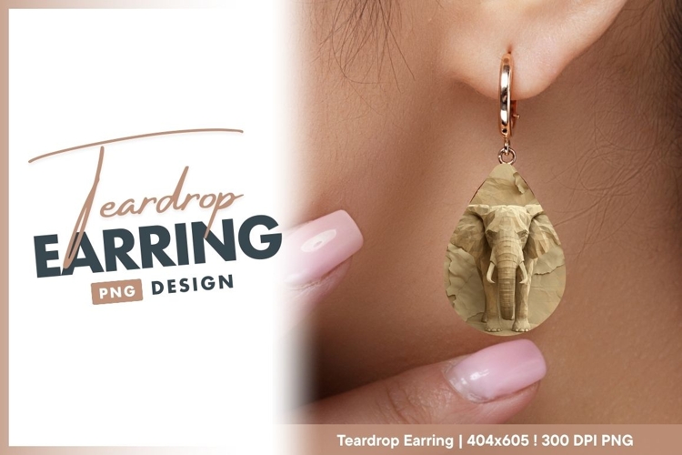 Geometric Elephant Sculpture on Textured teardrop earring