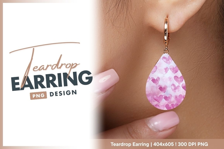 Watercolor Hearts Pattern Pink and Purple teardrop earring